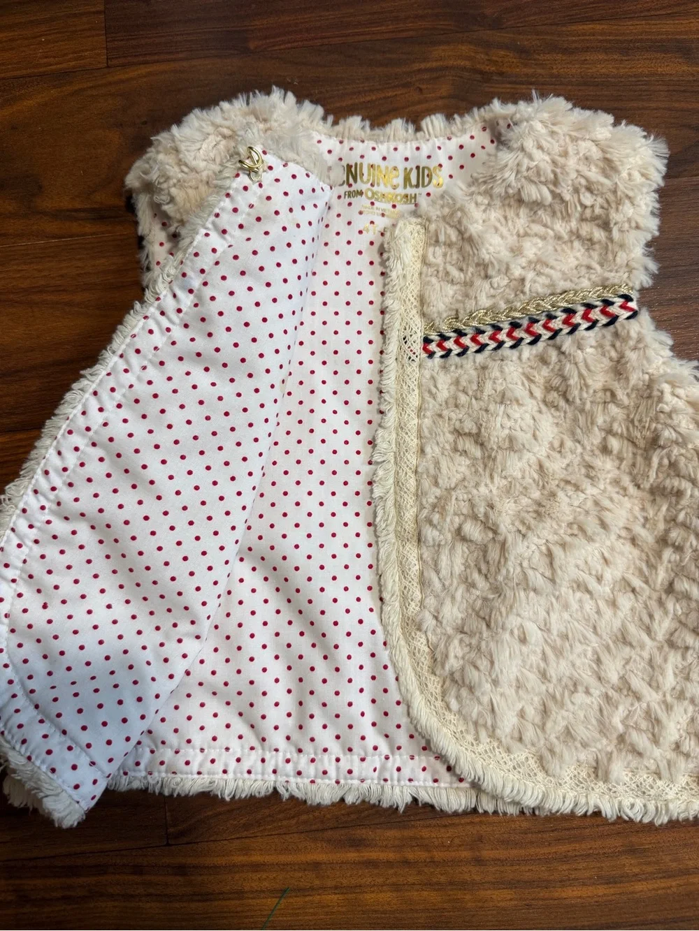 OshKosh B'gosh Cream Faux-Fur Vest with Braided Accent